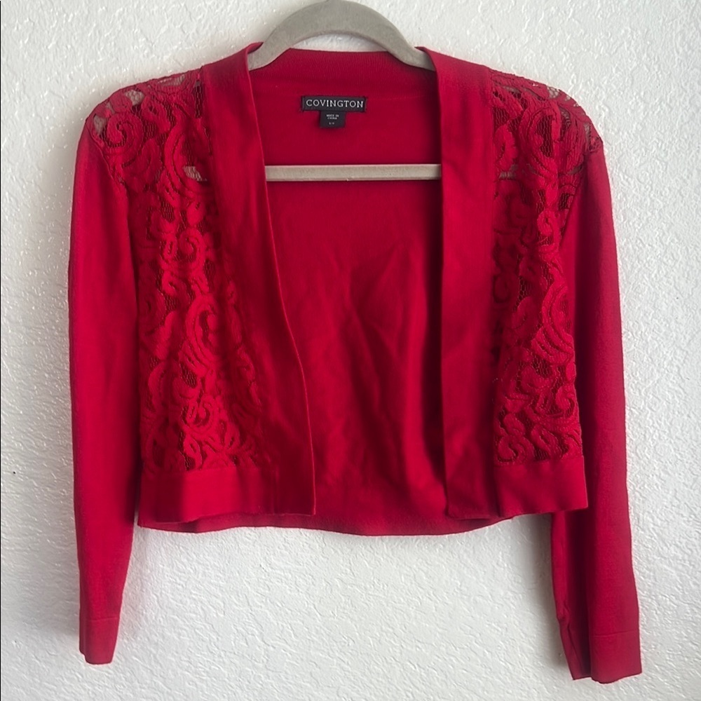 Covington Women's Lace-Accent Red Cardigan‎